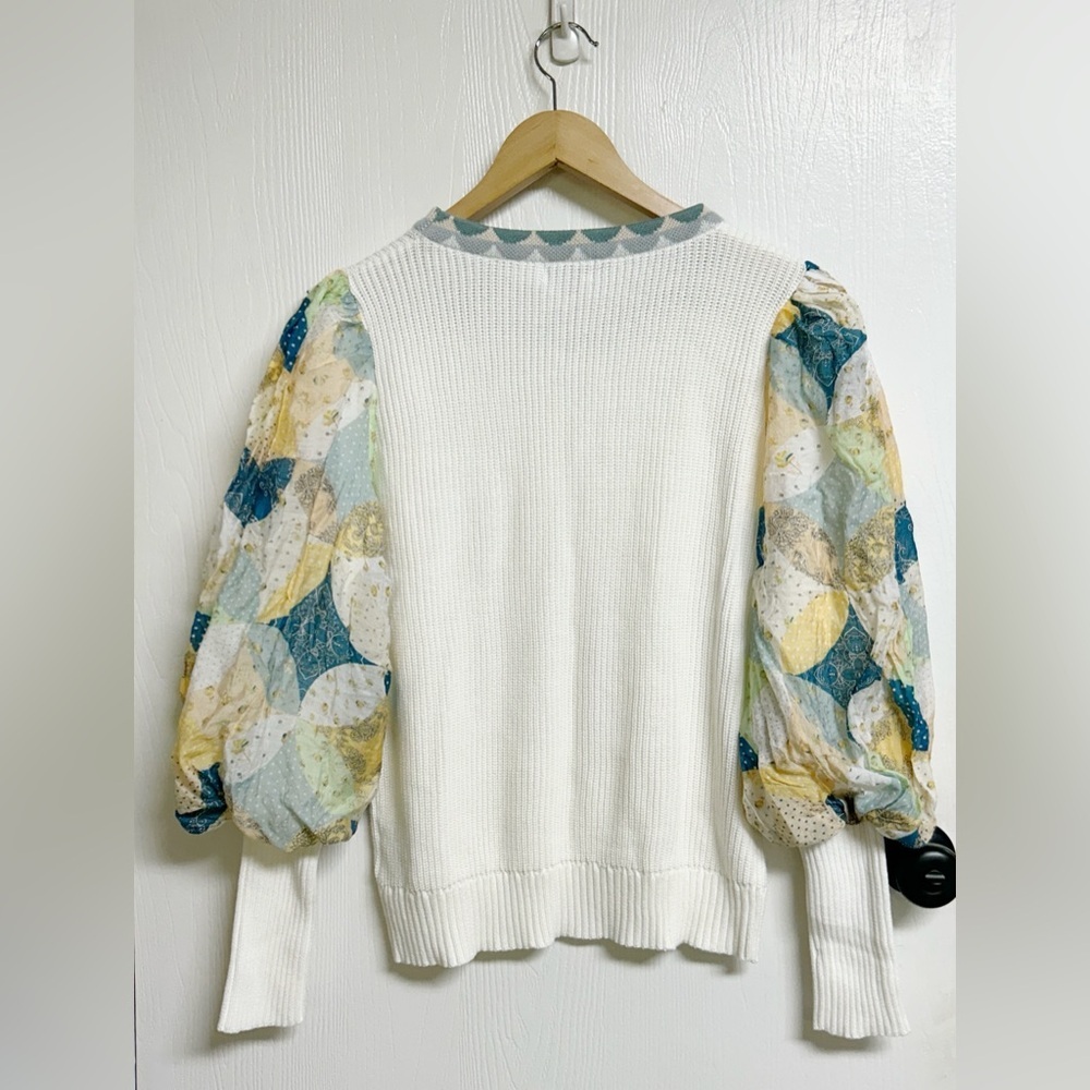 Fate White Sweater With Patchwork Bubble Sleeves - image 4